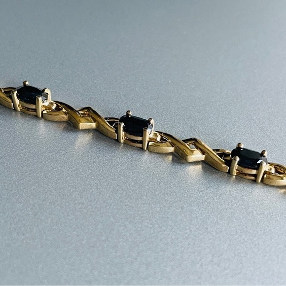 Genuine Blue Sapphire Gold Plated Sterling Silver Tennis Bracelet JJJ Dr… - Picture 9 of 11